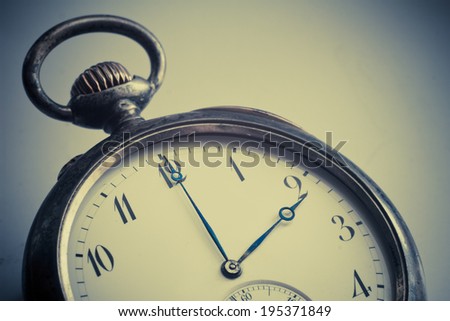 Closeup view of a silver pocket watch. Filtered image:cross processed vintage effect