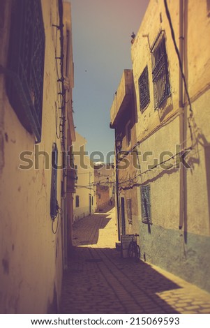 Typical arabic streets and buildings. Medina. Tunisia. Filtered image:cross processed vintage effect.