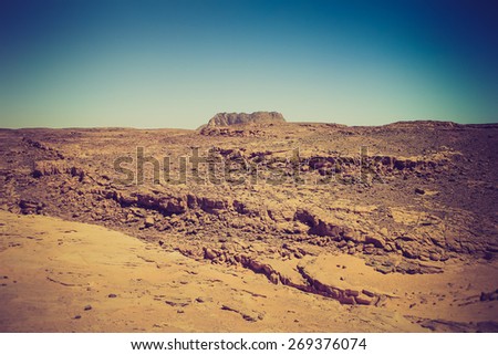 Rocky desert, the Sinai Peninsula, Egypt.  Filtered image:cross processed vintage effect.