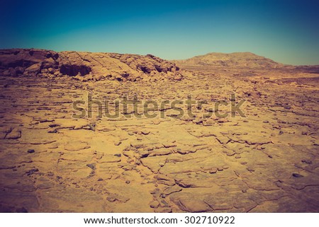 Rocky desert, the Sinai Peninsula, Egypt. Filtered image:cross processed vintage effect.