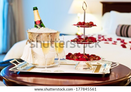 Honeymoon Suite With Chocolate Strawberries And A Bottle Of Champagne