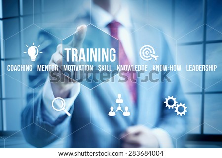 Business training concept, businessman selecting interface