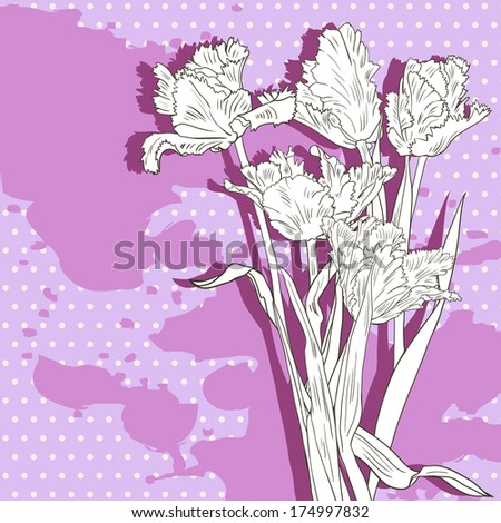 Bouquet of flowers of tulips, vintage  illustration