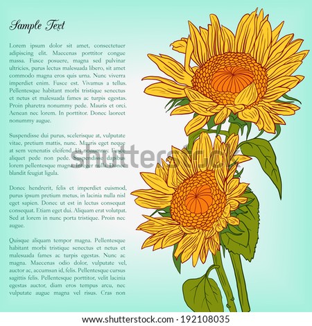 floral card with sunflowers, flowers composition, hand drawn vector illustration