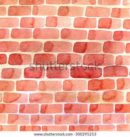 abstract watercolor background with red bricks, artistic painting brick wall, hand drawn illustration