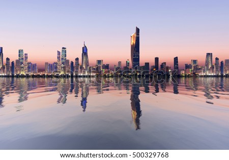 beautiful dawn view of kuwait cityscape