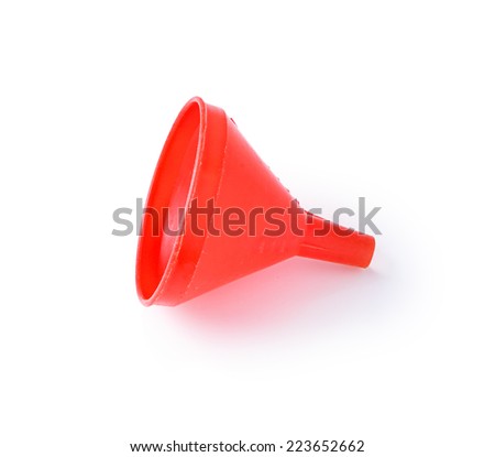 red plastic funnel on a white background