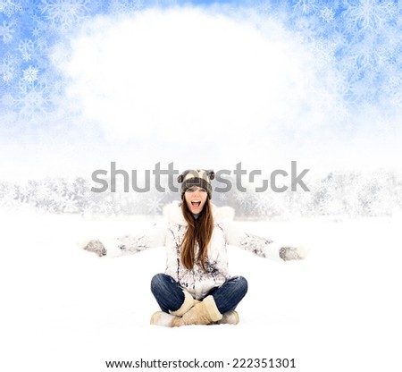 Happy girl throws snow