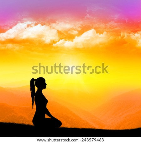 Silhouette woman. Yoga and meditation.