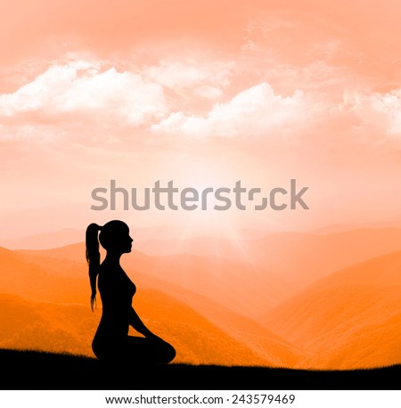 Silhouette woman. Yoga and meditation.