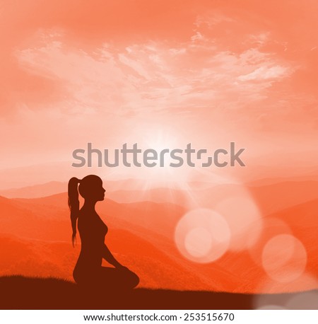 Yoga and meditation. Woman silhouette.