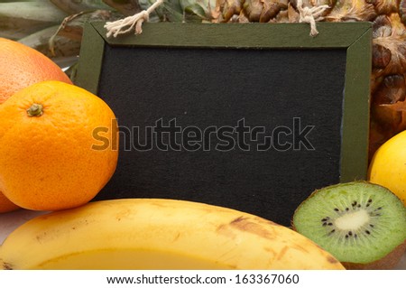 wooden frame for the labels with fruits