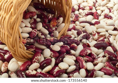 texture of red and white beans with crude wicker basket