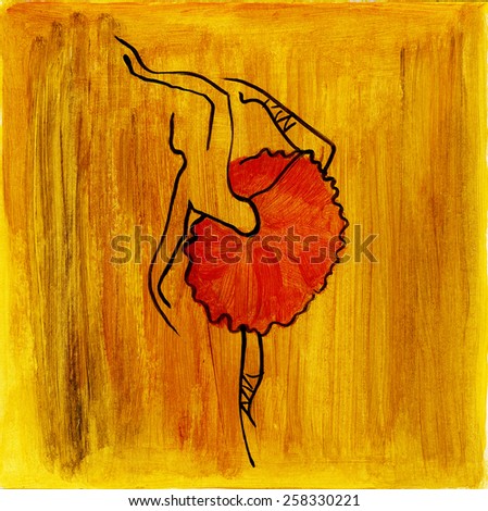 Ballerina on red-yellow background