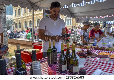 BELO HORIZONTE ,BRAZIL -JULY 05, 2015 ;Traditional food and drinks on GASTRONOMY WEEK  on  Liberty Square in Belo Horizonte, Brazil Minas Gerais on JULY 05, 2015.