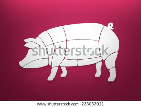 Pork cuts - illustration, pig, swine, meat