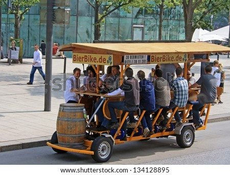 HAMBURG, GERMANY - MAY 21, 2011: The known Bierbike is shown on May 21, 2011 in Hamburg. You can sit here, drink beer and drive the the bike with your own feet.