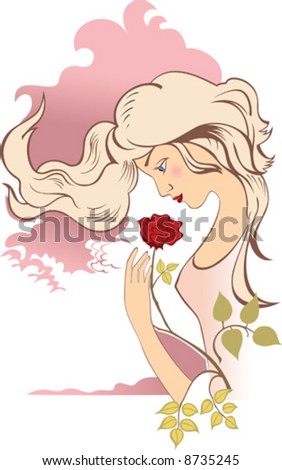 red rose drawing. girl with red rose