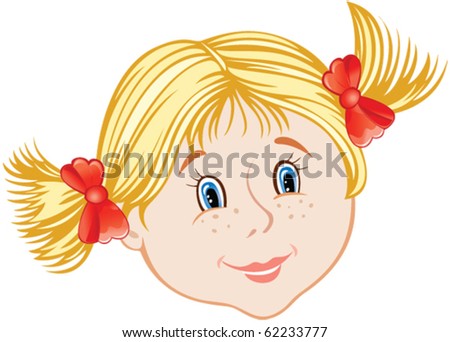 stock vector : cartoon smiling face of little girl