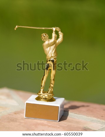 Generic trophy,  man golfer on top. This trophy which is similar to most award trophies. This trophy is non-trademarked and was mass produced.