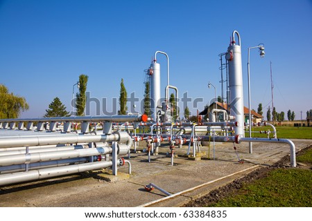 Underground storage of natural gas. Factory distribution, and industrial processing of natural gas. Many pipelines and construction.