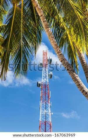 Telecommunication tower with microwave link and TV transmitter antennas