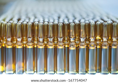 Ampule, vials, pharmaceutical factory. Soft focus and Shallow DOFF.