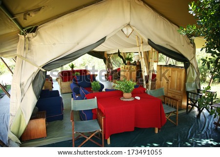 Inside of safari tent,Masai Mara, Africa