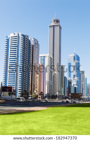 Futuristic architecture, modern skyscrapers.June 2013, Dubai UAE