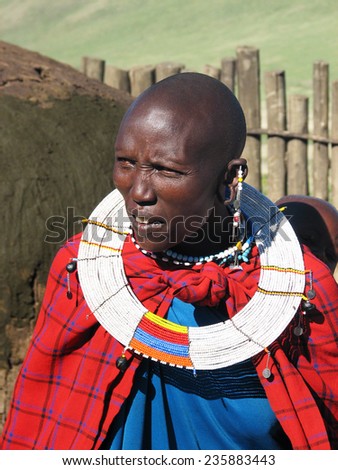 TANZANIA, AFRICA - NGORONGORO, 26 JANUARY 2006. Masai woman with traditional ornaments