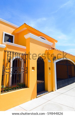 Bright orange house in Mazatlan, Mexico