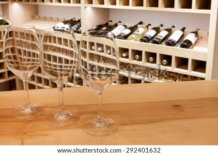 Wine glasses in wine rack