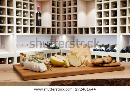 Cheese plate in wine rack