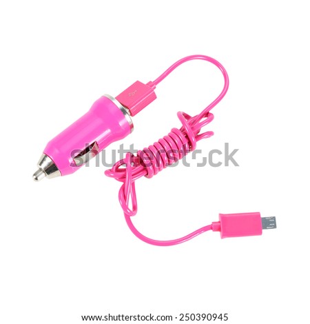 Mobile charger for car isolated on white.