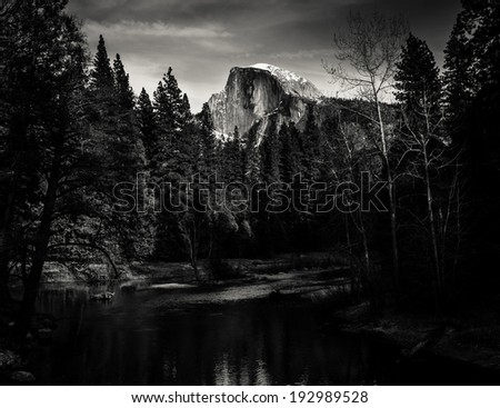 Half Dome & The Merced, Black & White, Yosemite National Park, California