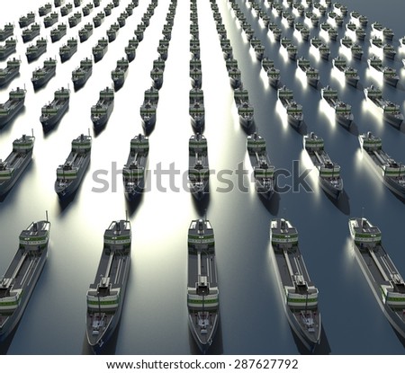 fleet of oil tankers boats on the sea.