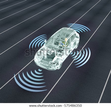 self driving electronic computer cars on road, 3d illustration