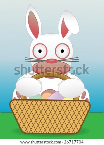 Easter Bunny Sitting With Basket of Eggs
