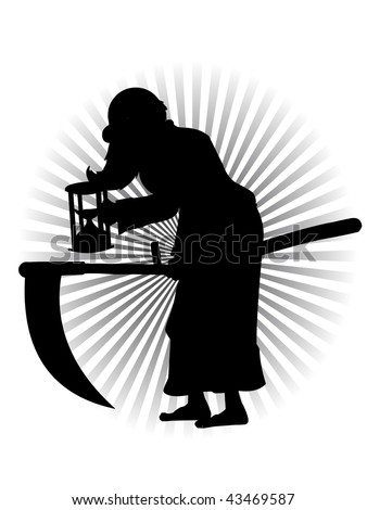 stock vector : Old Father Time Silhouette Vector Cartoon