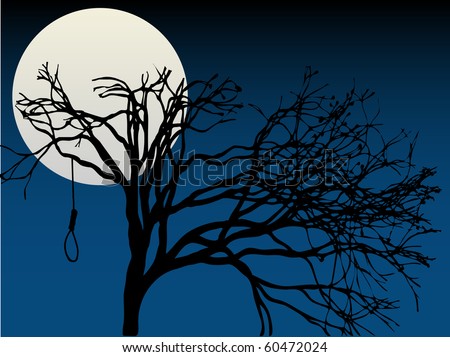 stock vector : Spooky Full Moon highlight tree hanging noose