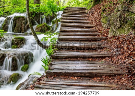 Wood path in the Plitvice Lake in Croatia