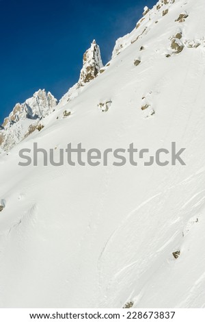 shot of mont blanc chain during a tour over the top of europe.
