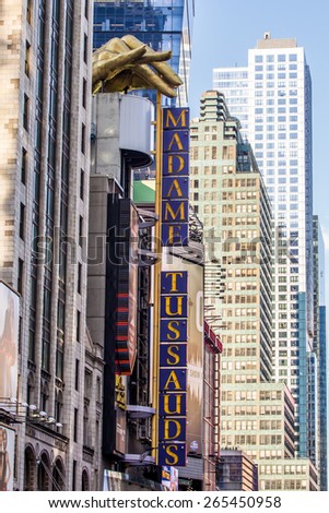 New York City circa dec 2014:  Madame Tussauds logo on building in Manhattan