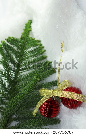 Christmas decoration red balls and tinsel with white background stock photo