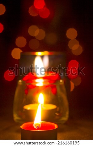 Bokeh beautiful light and fragrance candle in the darkness stock photo