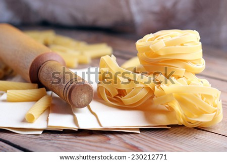 Raw fettucine on a white plate with silver fork