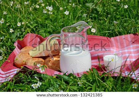 Milk cheese and bread