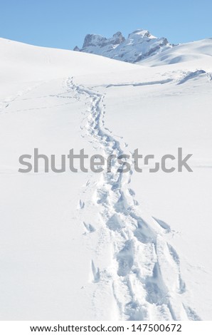 Footsteps on the snow. Melchsee-Frutt, Switzerland