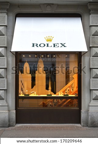 ZURICH, SWITZERLAND - DECEMBER 29, 2013 - Rolex shop, well known for its luxury watches