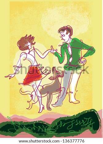 couple dancing with dog